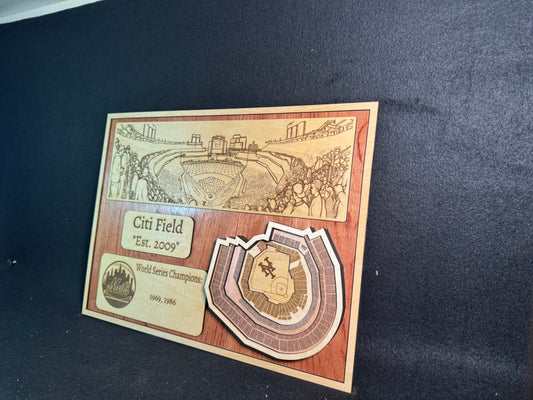 Citi Field 3D Layered Wood Art - New York Baseball (Handmade)