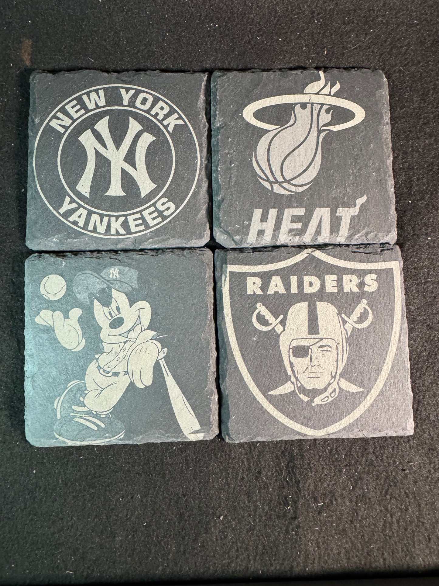 Custom Engraved Slate Coasters – Personalized Names, Dates, or Logos (Set of 4)