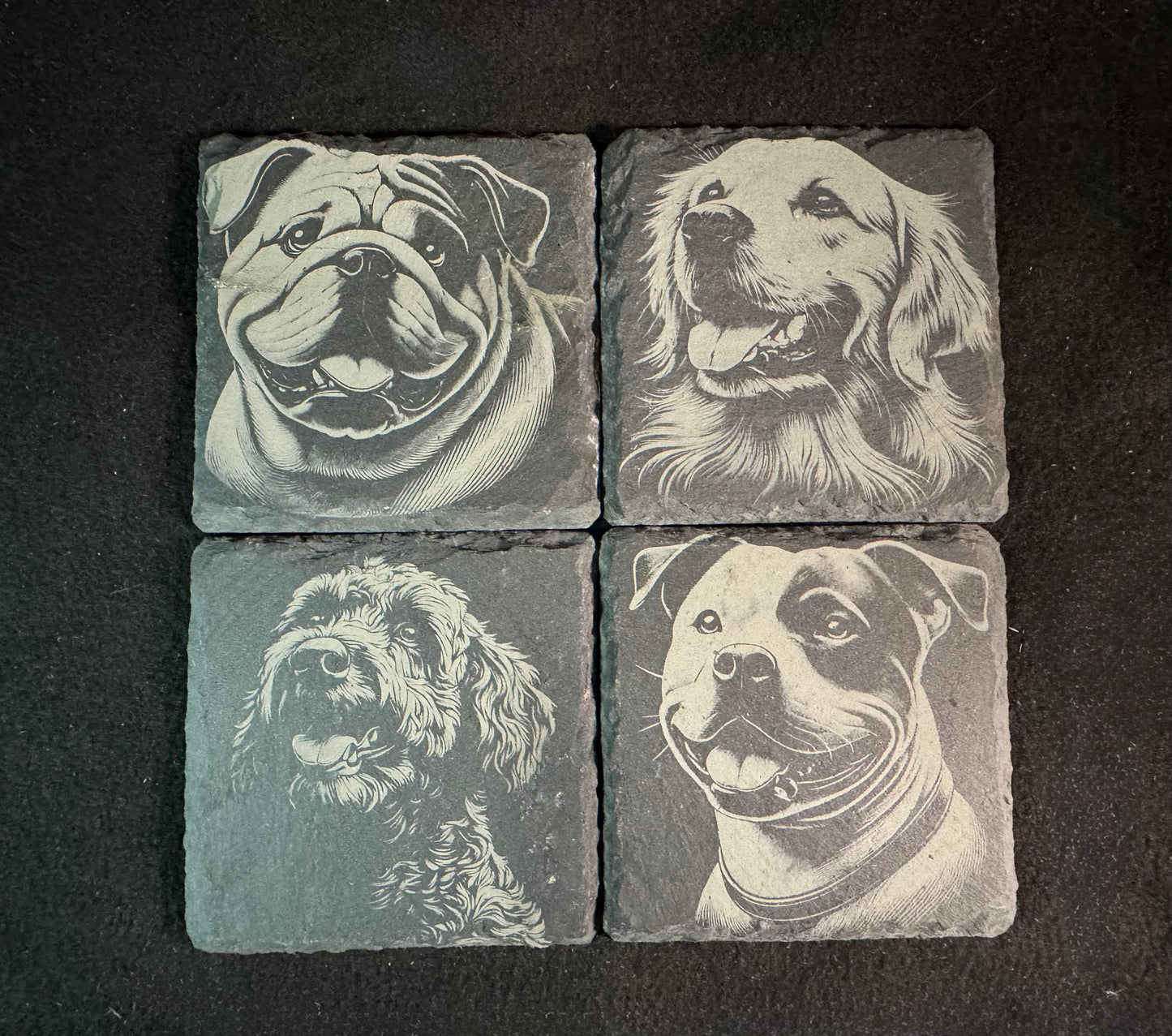 Custom Engraved Slate Coasters – Personalized Names, Dates, or Logos (Set of 4)