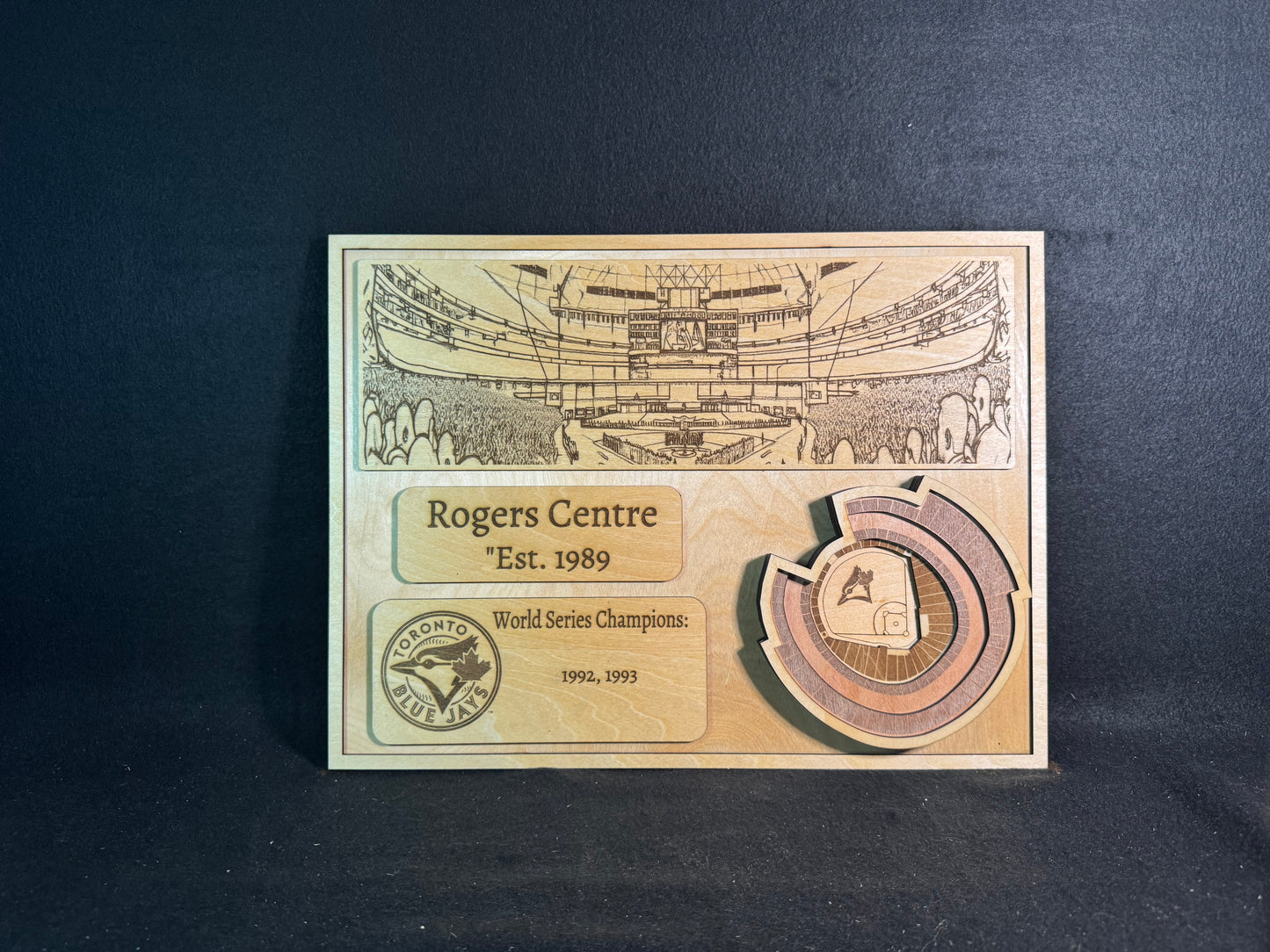 Rogers Centre 3D Layered Wood Art - Toronto Blue Jays Baseball (Handmade)