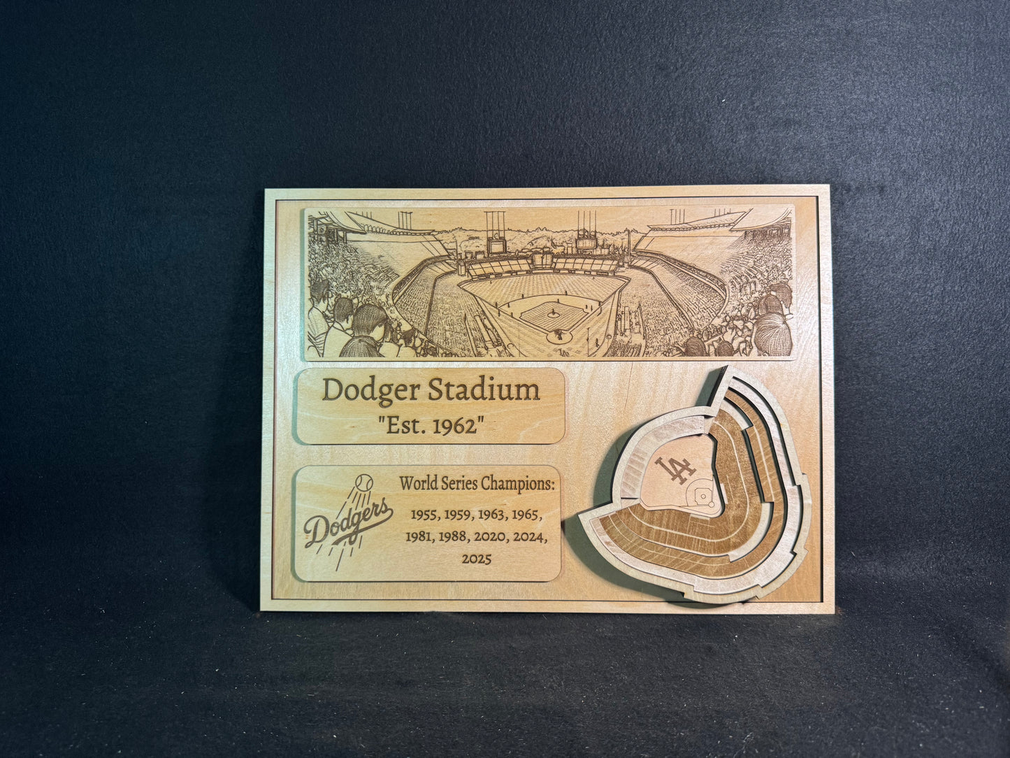 Dodger Stadium 3D Layered Wood Art - Los Angeles Dodgers Baseball (Handmade)