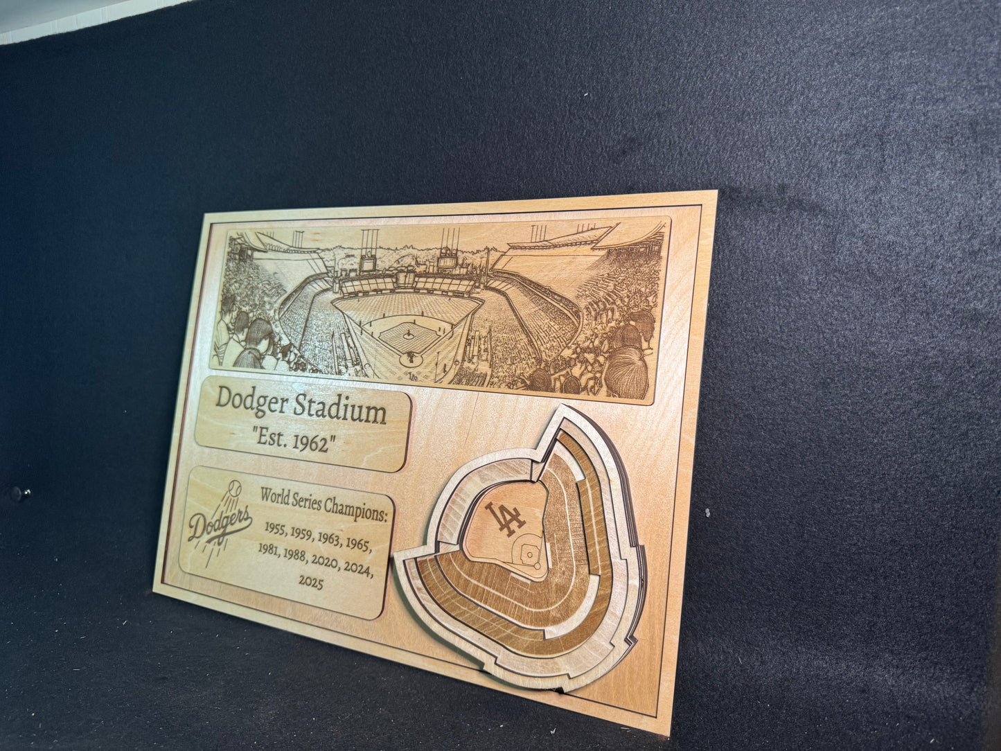 Dodger Stadium 3D Layered Wood Art - Los Angeles Dodgers Baseball (Handmade)