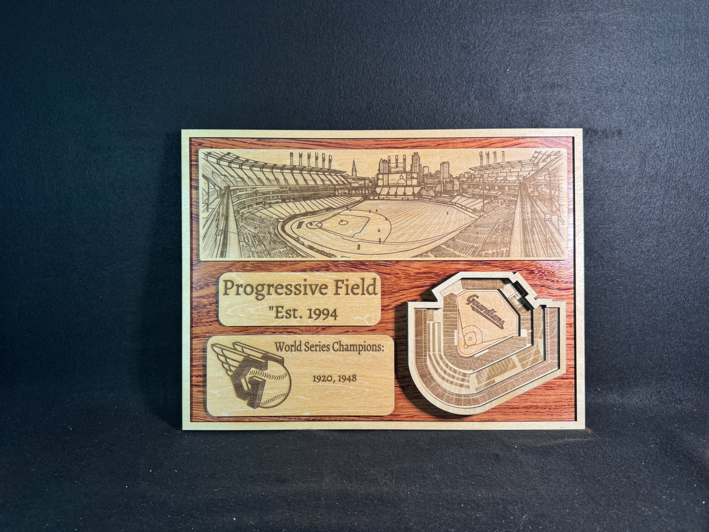 Progressive Field 3D Layered Wood Art - Cleveland Guardians Baseball (Handmade)