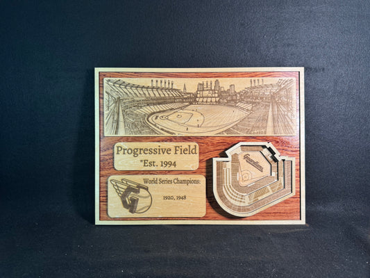 Progressive Field 3D Layered Wood Art - Cleveland Guardians Baseball (Handmade)