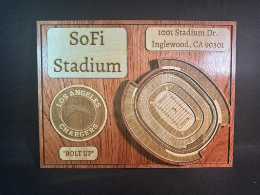 SoFi Stadium 3D Layered Wood Art - Los Angeles Chargers Football (Handmade)