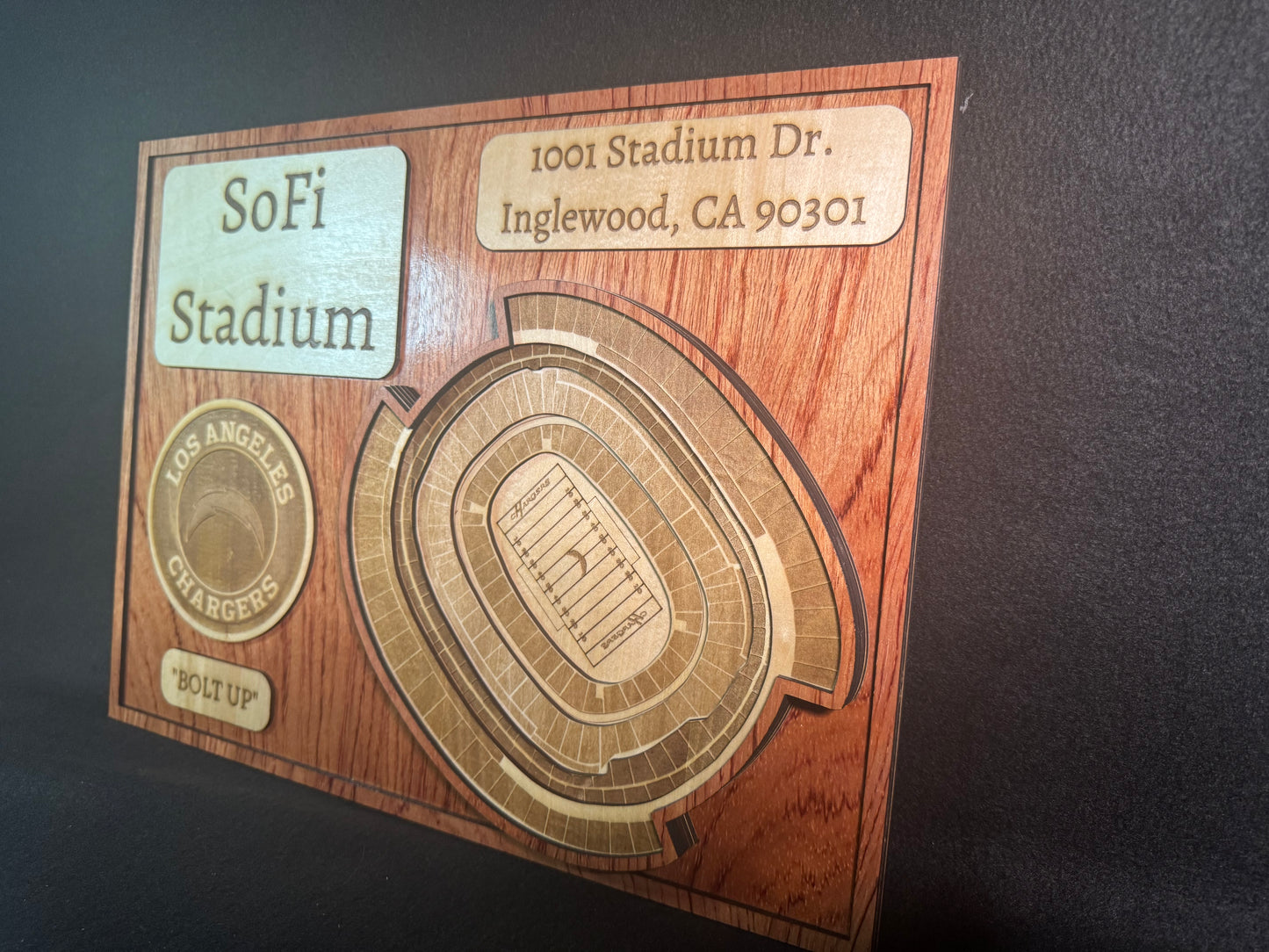 SoFi Stadium 3D Layered Wood Art - Los Angeles Chargers Football (Handmade)