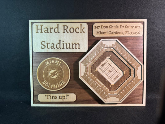 Hardrock Stadium 3D Layered Wood Art - Miami Dolphins Football (Handmade)