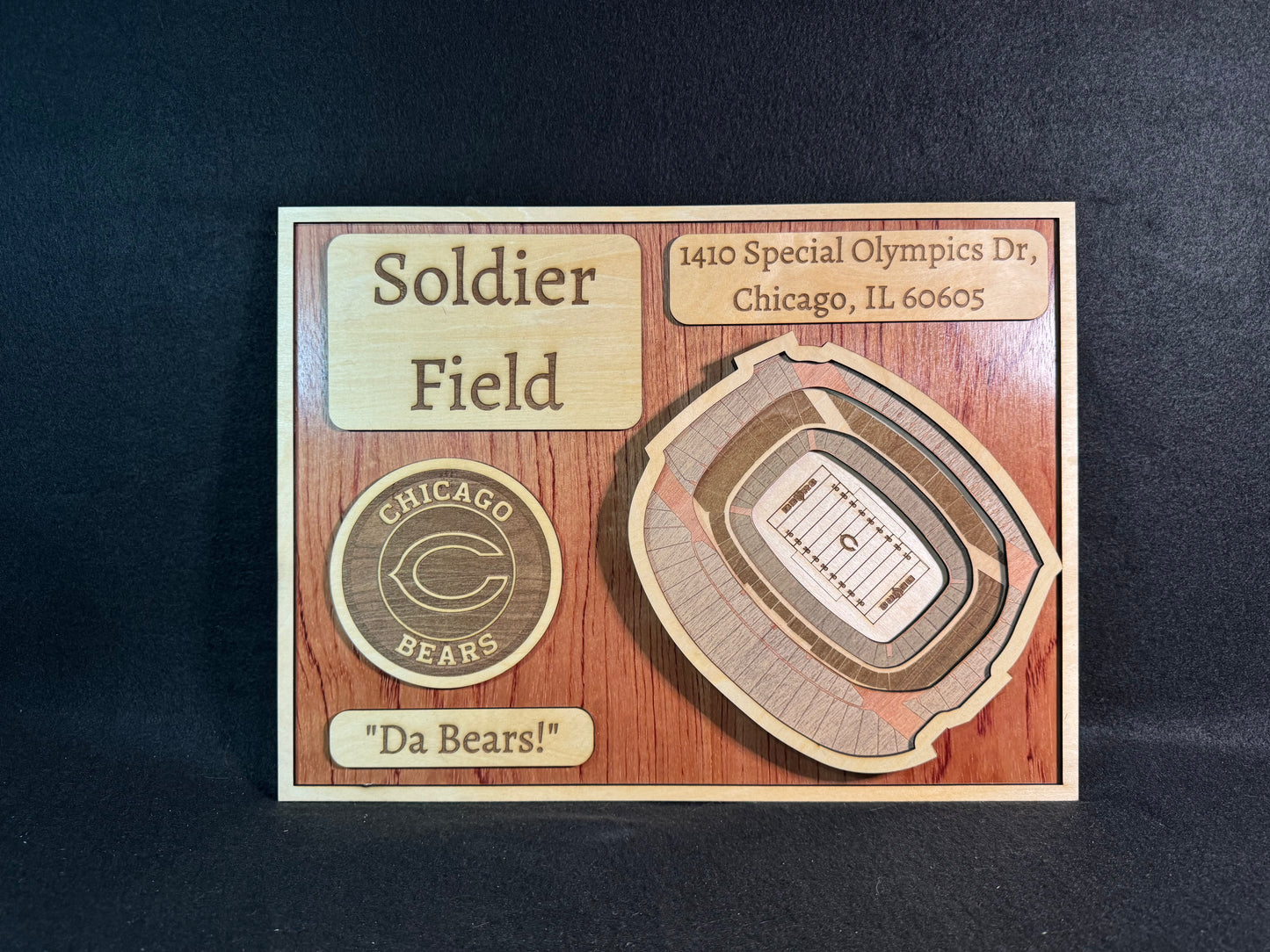 Soldier Field 3D Layered Wood Art - Chicago Bears Football (Handmade)