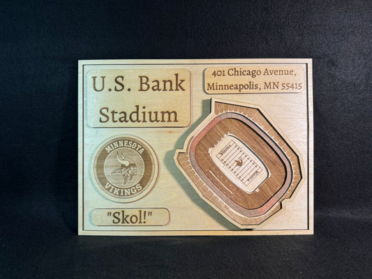 U.S. Bank Stadium 3D Layered Wood Art - Minnesota Vikings Football (Handmade)