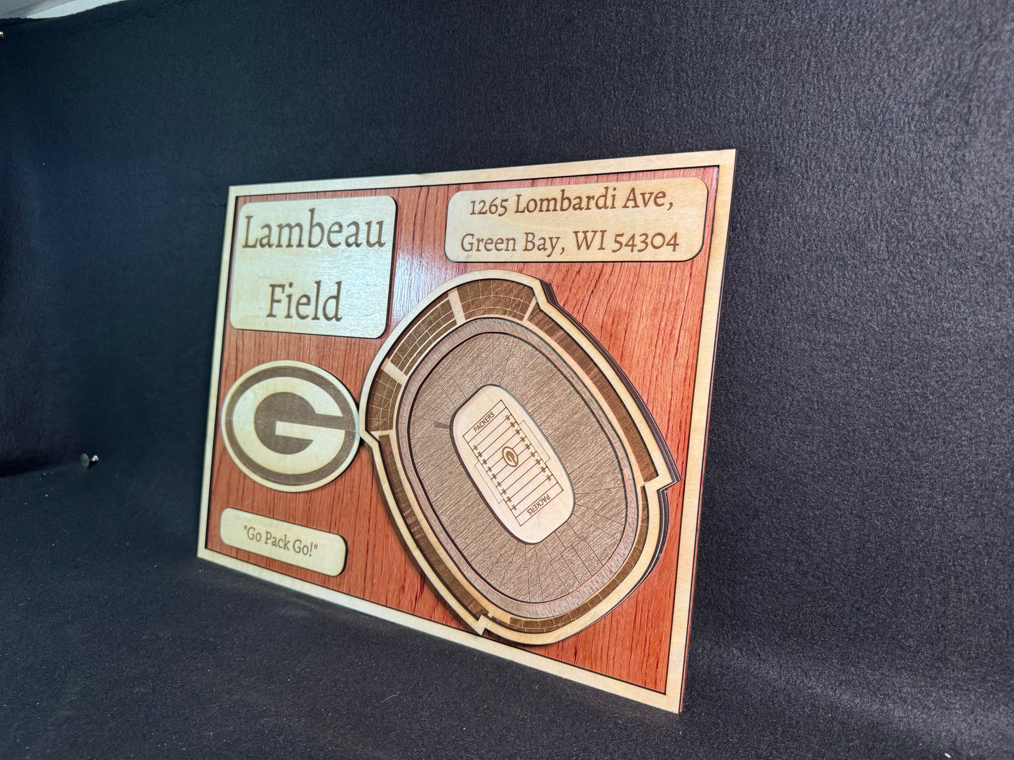 Lambeau Field 3D Layered Wood Art - Green Bay Packers Football (Handmade)