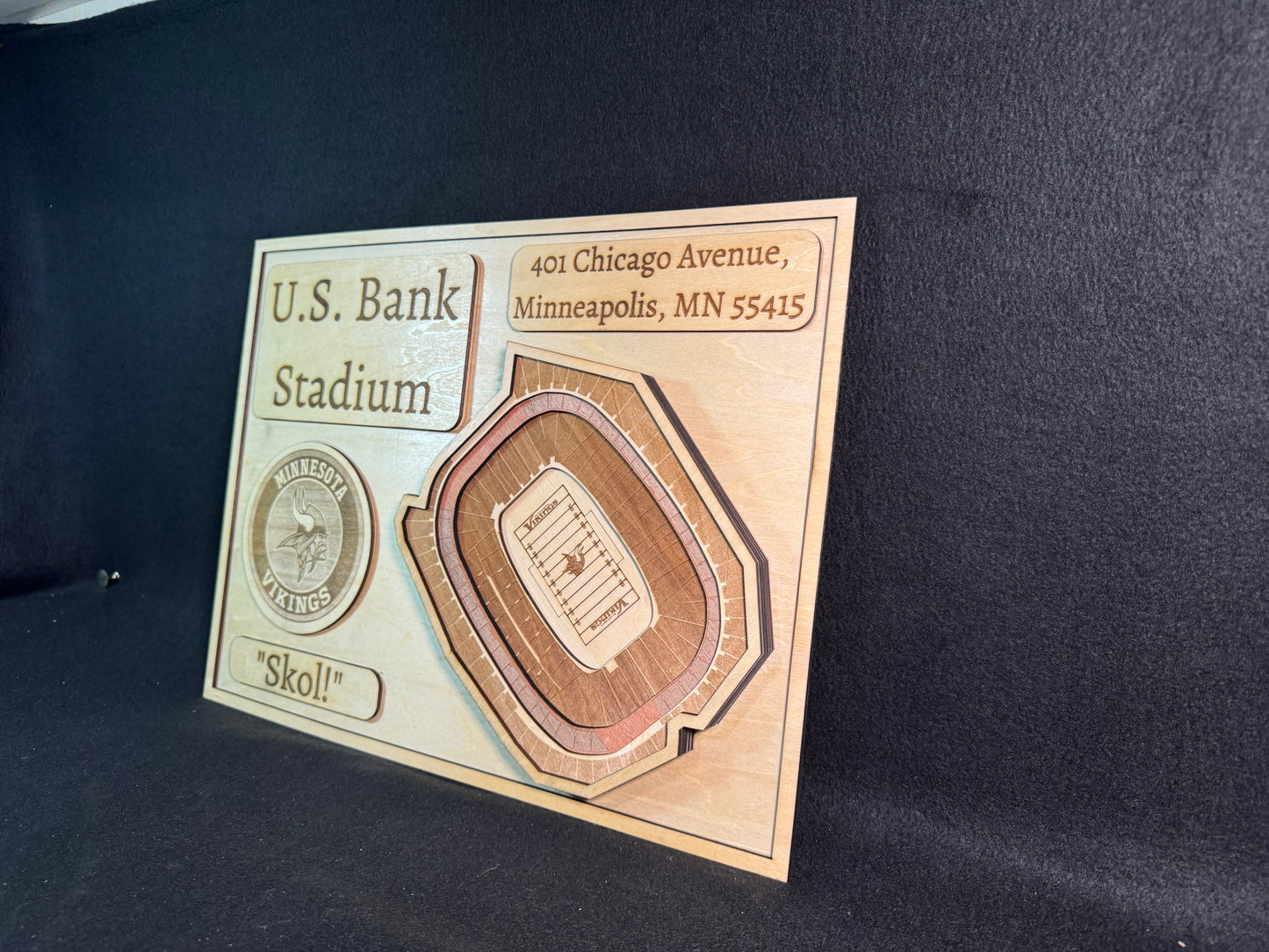 U.S. Bank Stadium 3D Layered Wood Art - Minnesota Vikings Football (Handmade)