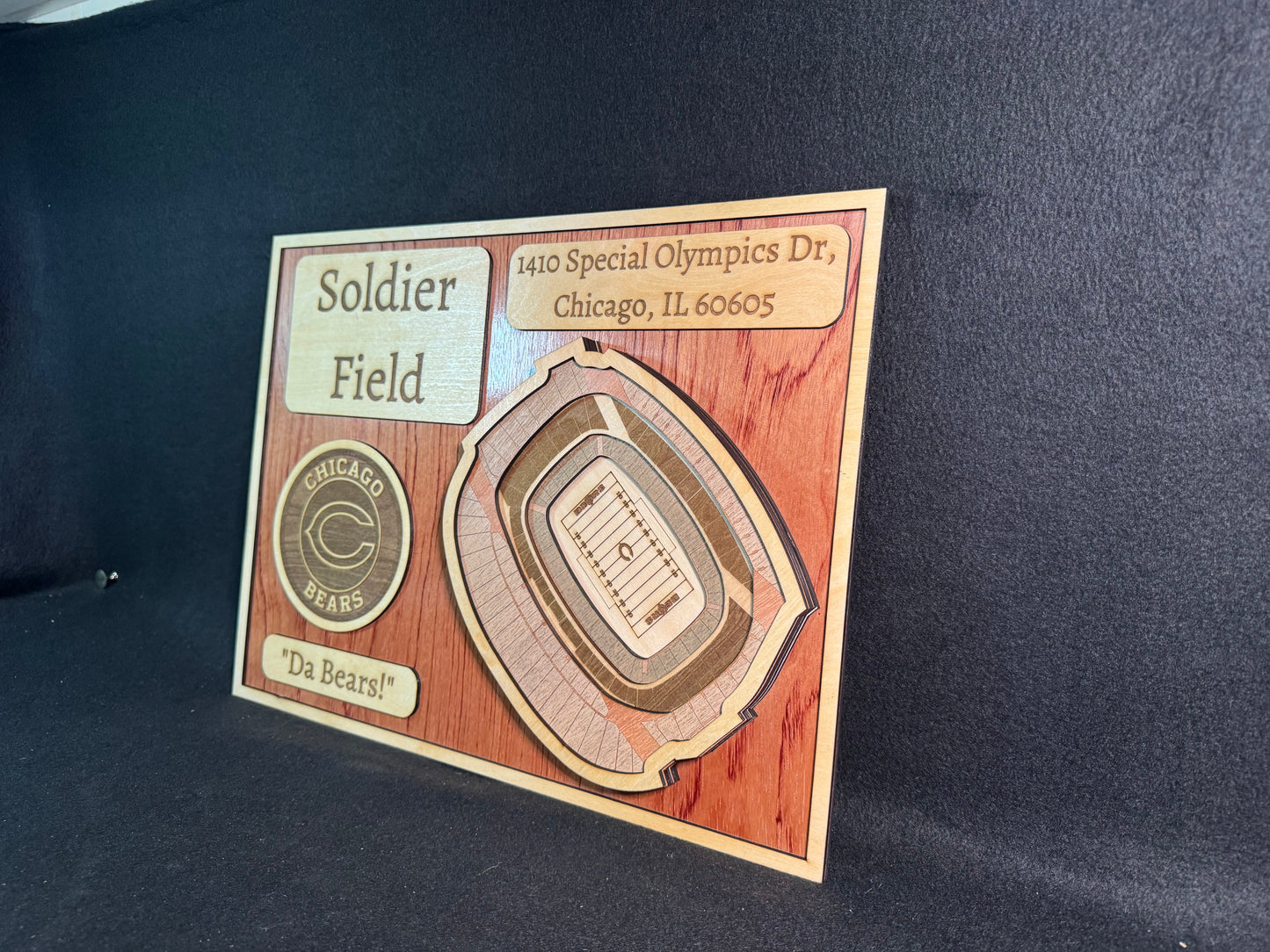 Soldier Field 3D Layered Wood Art - Chicago Bears Football (Handmade)