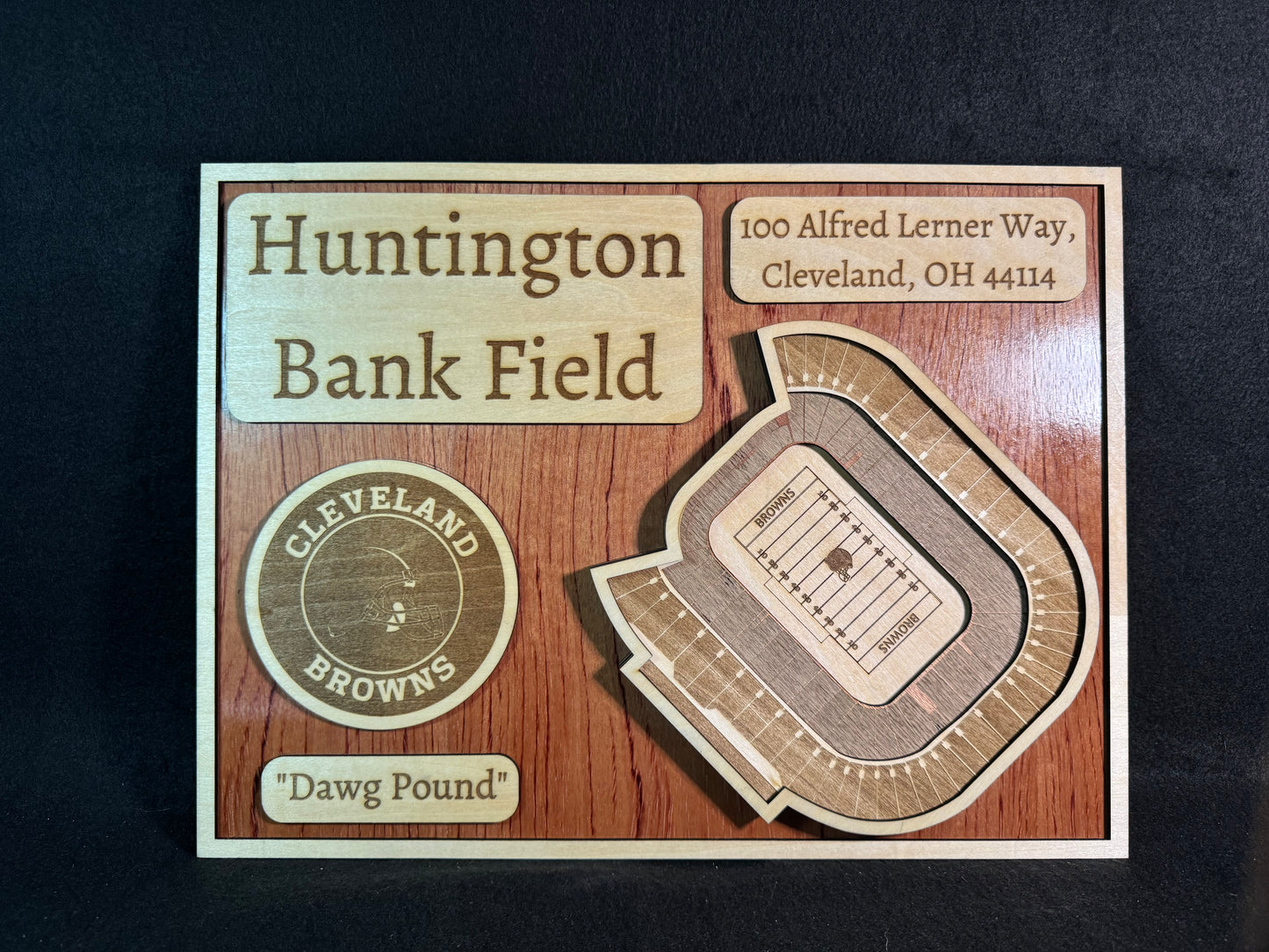 Huntington Bank Field 3D Layered Wood Art - Cleveland Browns Football (Handmade)