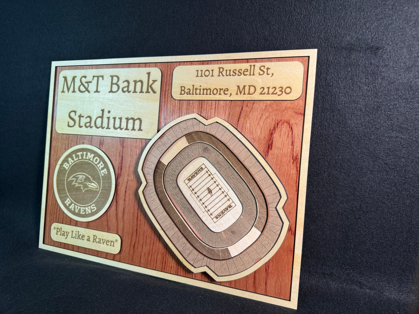 M&T Bank Stadium 3D Layered Wood Art - Baltimore Ravens Football (Handmade)