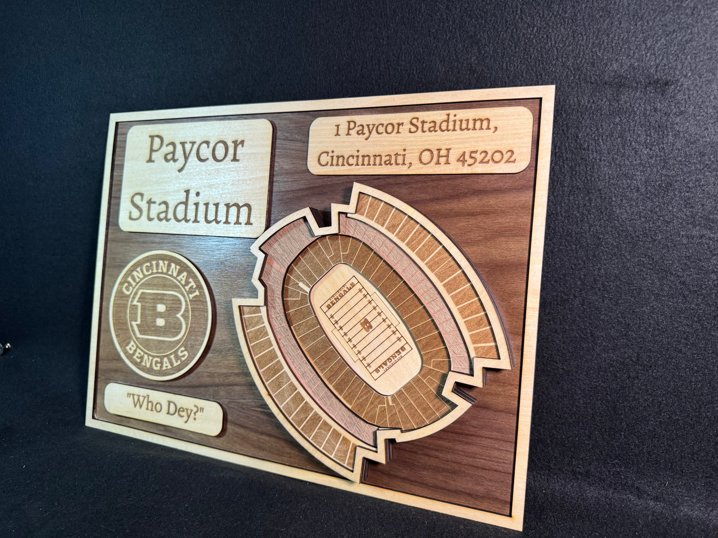 Paycor Stadium 3D Layered Wood Art - Cincinnati Bengals Football (Handmade)