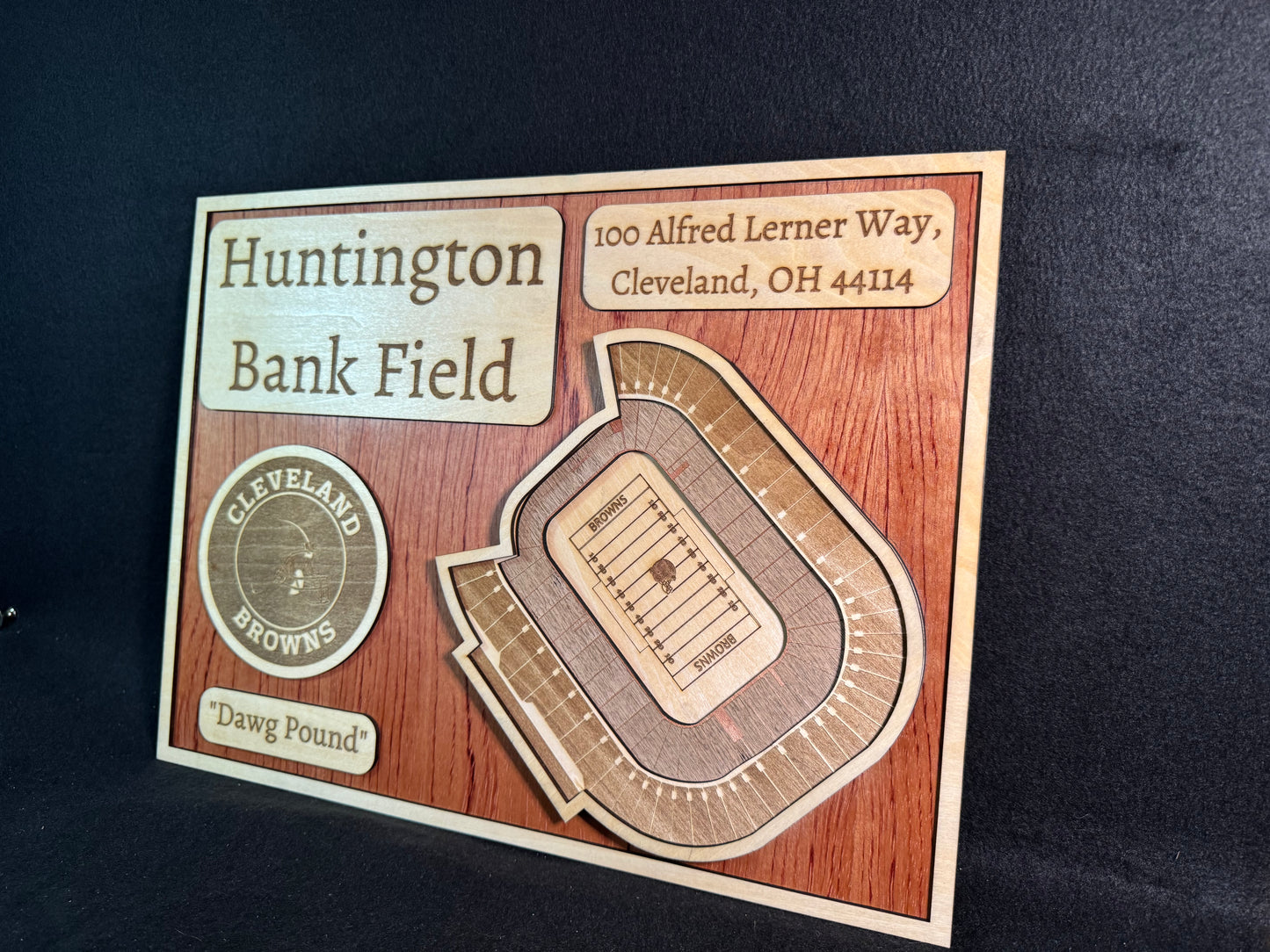 Huntington Bank Field 3D Layered Wood Art - Cleveland Browns Football (Handmade)