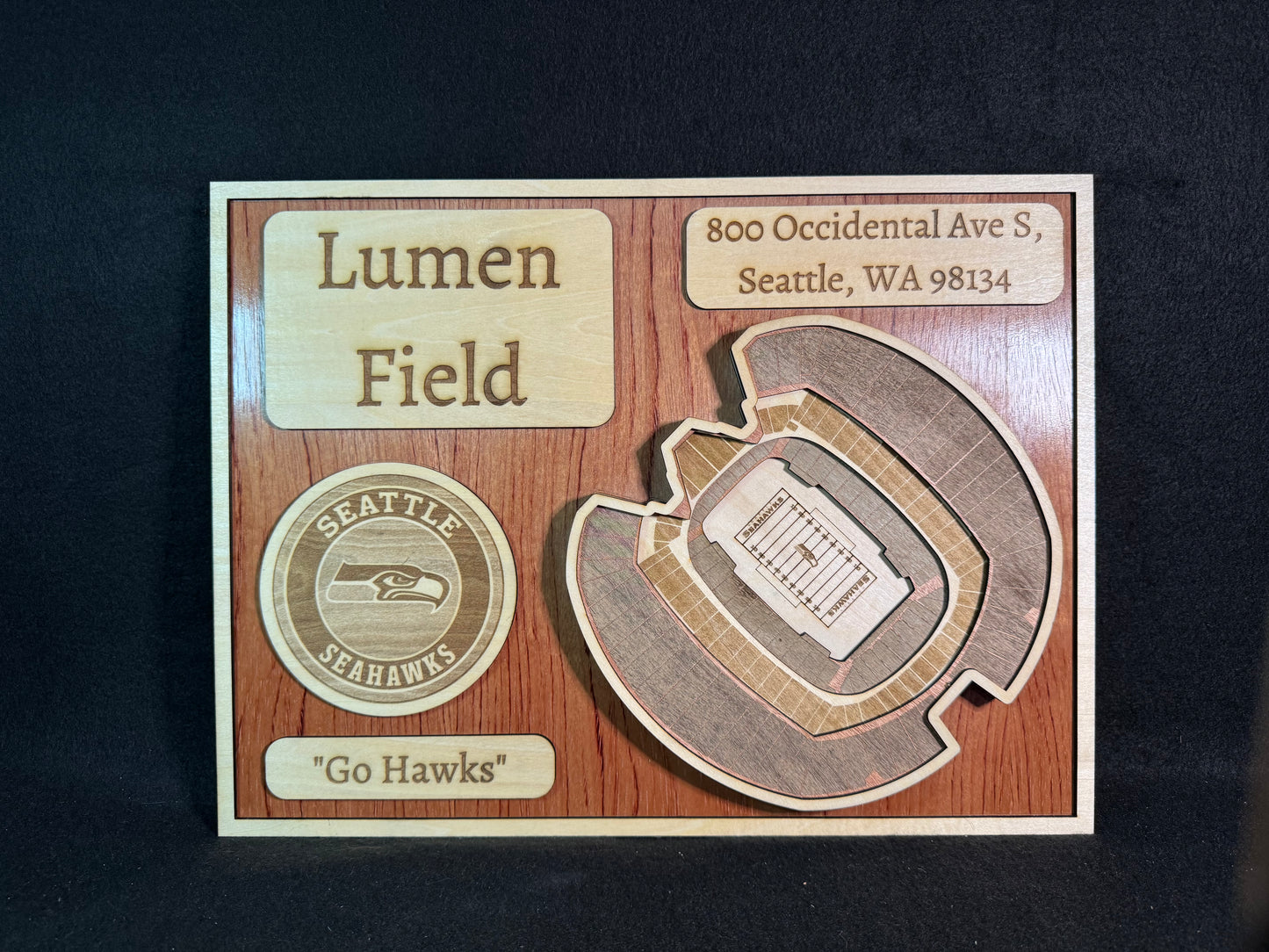 Lumen Field 3D Layered Wood Art - Seattle Seahawks Football (Handmade)