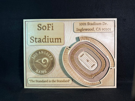 SoFi Stadium 3D Layered Wood Art - Los Angeles Rams Football (Handmade)