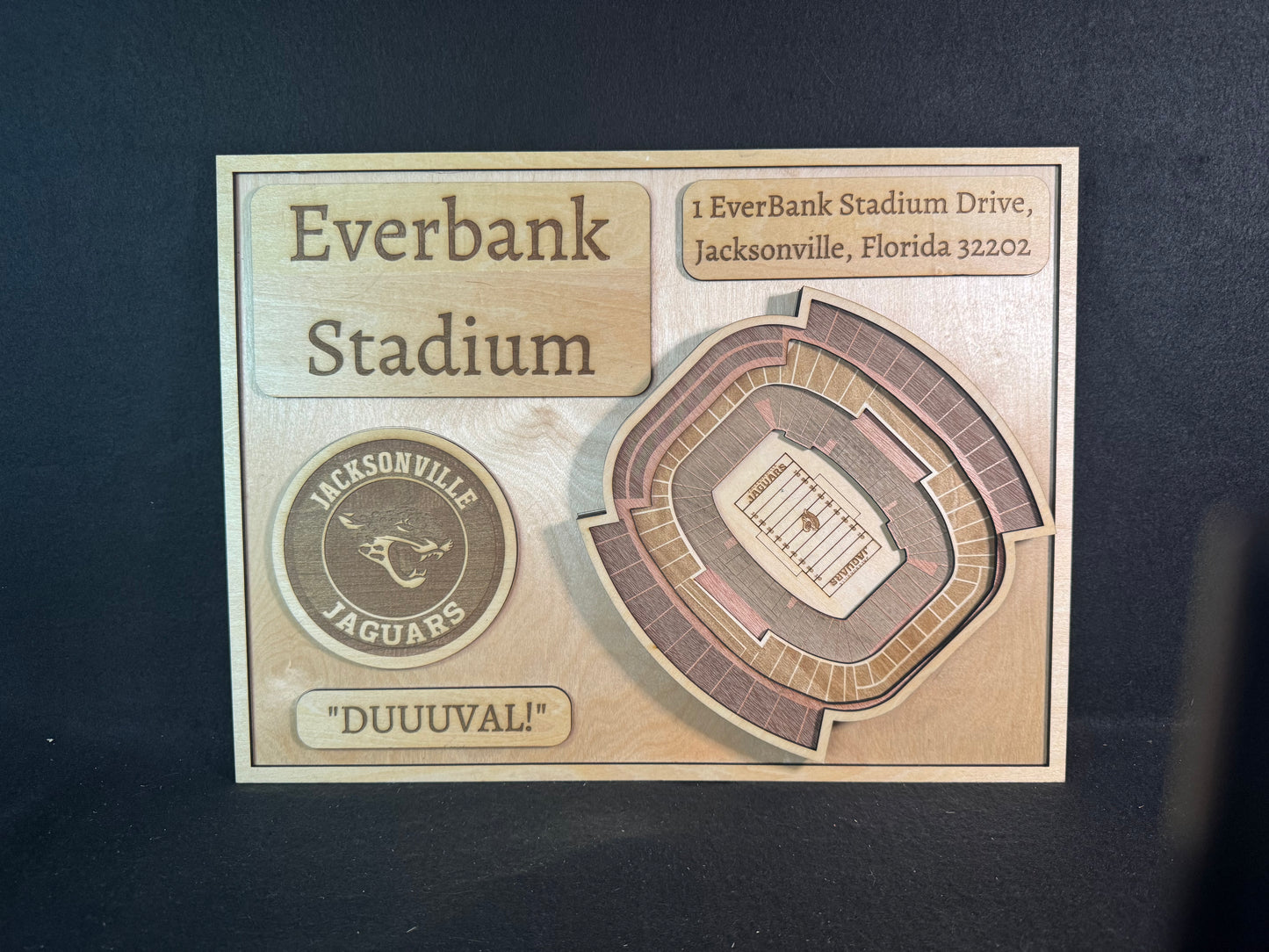 EverBank Stadium Field 3D Layered Wood Art - Jacksonville Jaguars Football (Handmade)