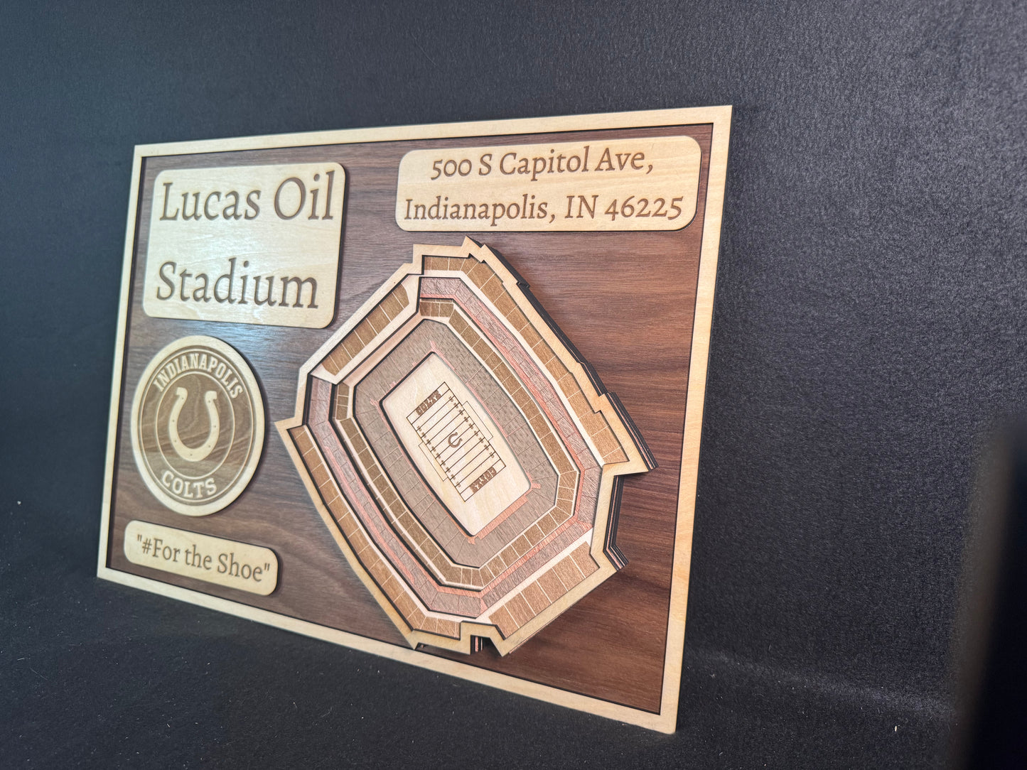 Lucas Oil Stadium 3D Layered Wood Art - Indianapolis Colts Football (Handmade)