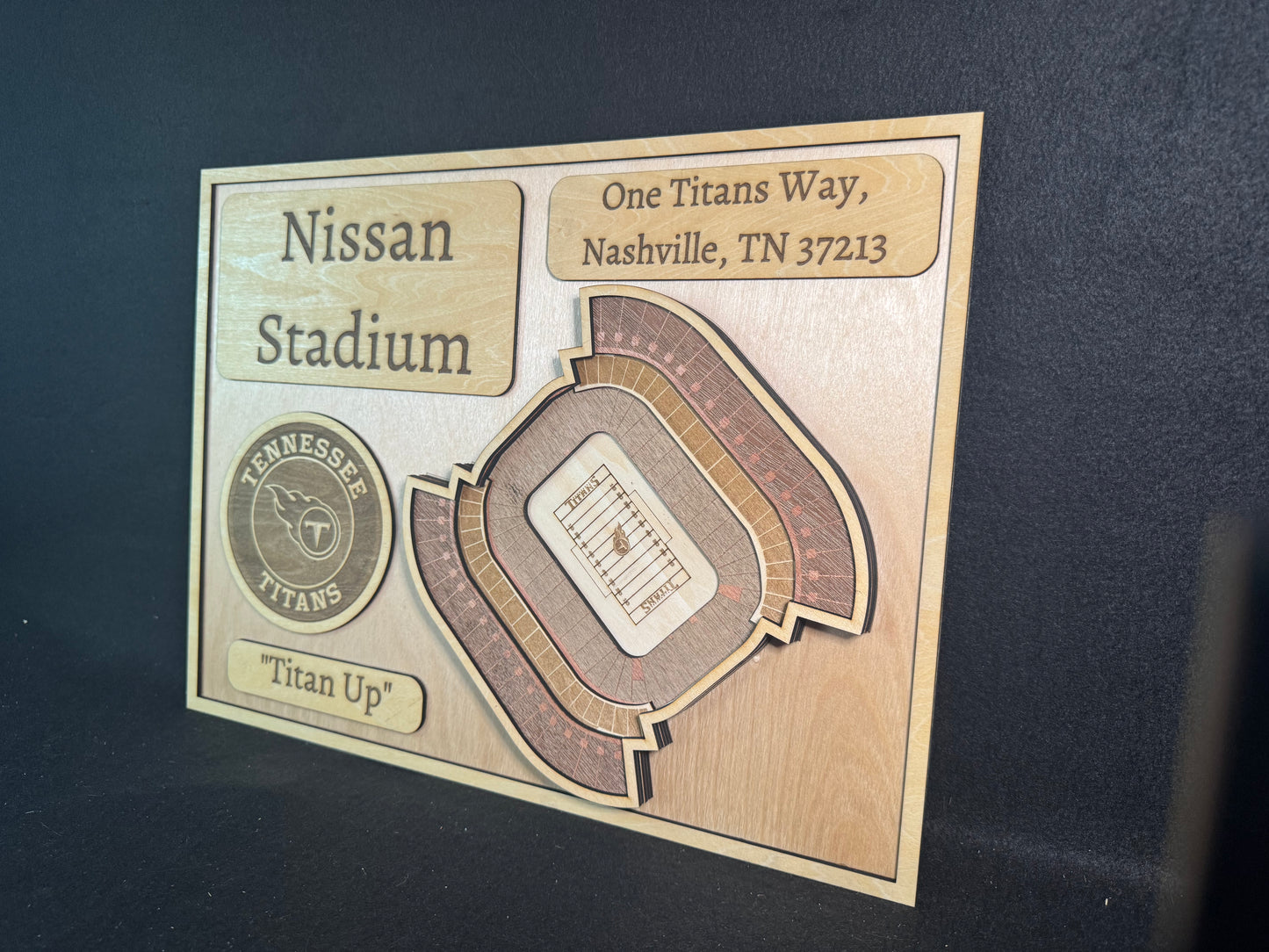 Nissan Stadium 3D Layered Wood Art - Tennessee Titans Football (Handmade)