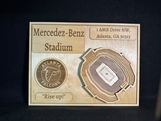Mercedes-Benz Stadium 3D Layered Wood Art - Atlanta Falcons Football (Handmade)