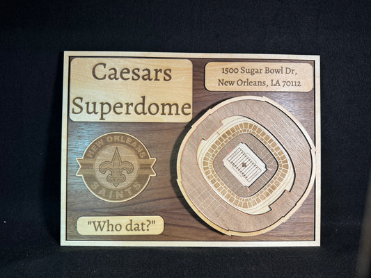Caesars Superdome 3D Layered Wood Art - New Orleans Saints Football (Handmade)