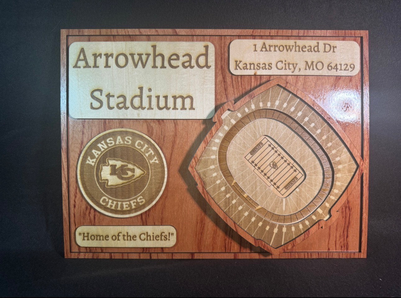 Arrowhead Stadium 3D Layered Wood Art - Kansas City Chiefs Football (Handmade)