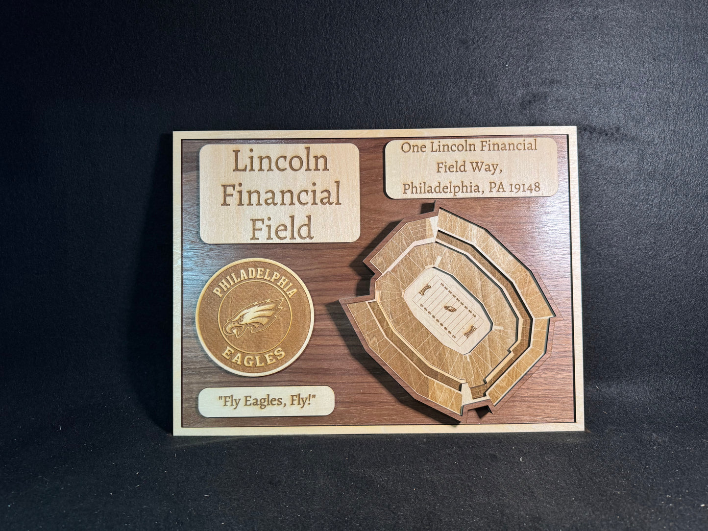 Lincoln Financial Field 3D Layered Wood Art - Philadelphia Eagles Football (Handmade)