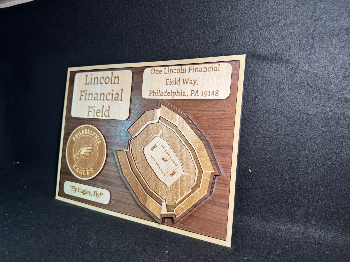 Lincoln Financial Field 3D Layered Wood Art - Philadelphia Eagles Football (Handmade)