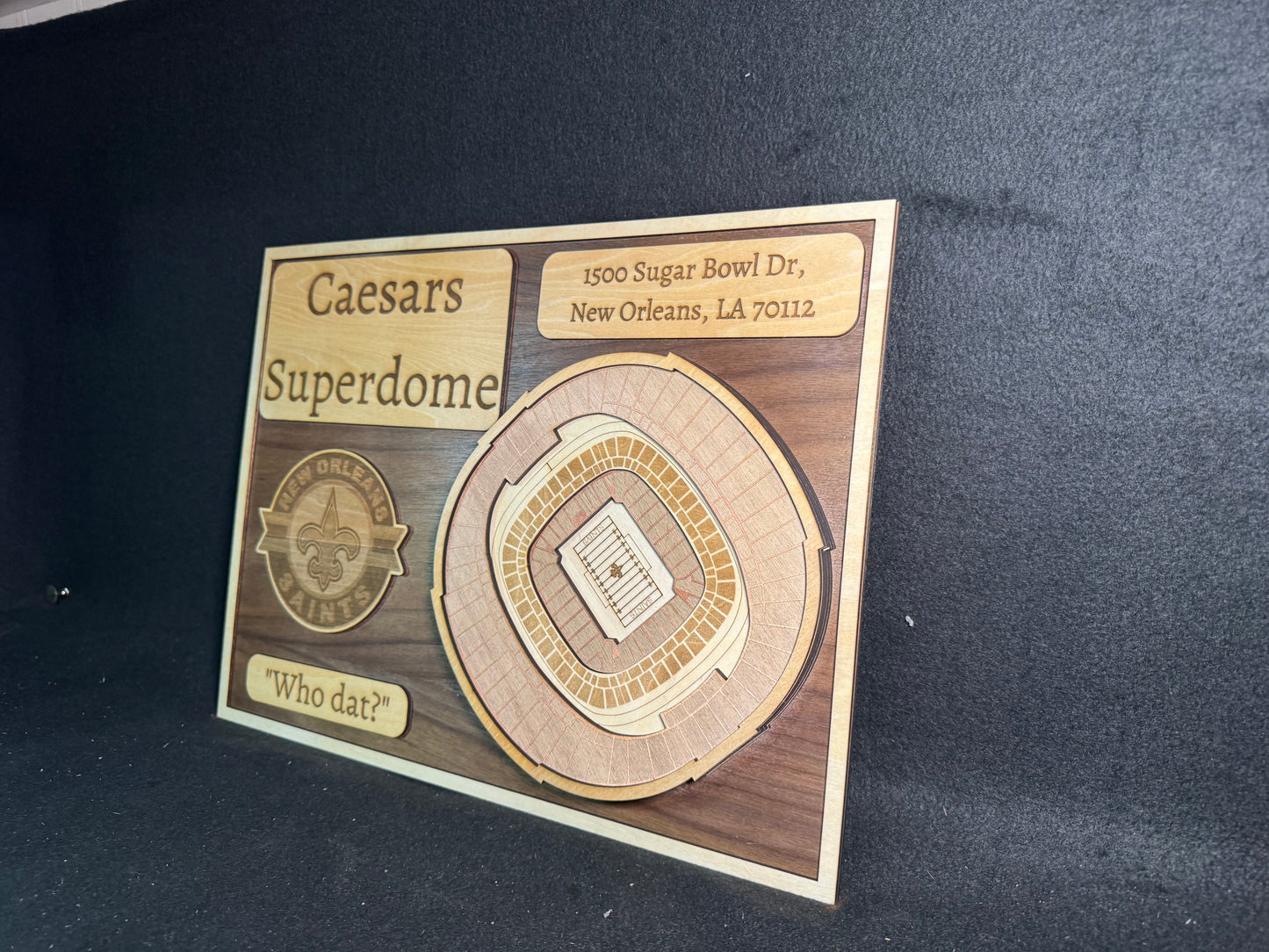 Caesars Superdome 3D Layered Wood Art - New Orleans Saints Football (Handmade)