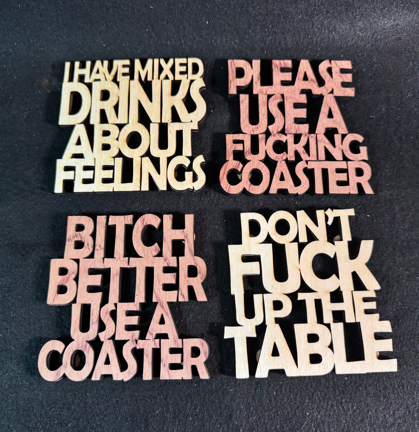 Funny Wooden Coasters – Set of 4