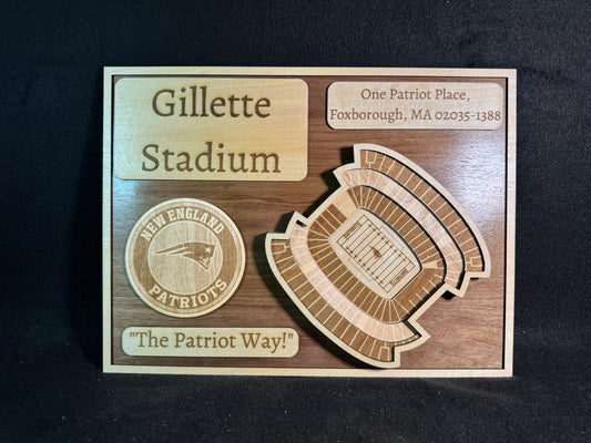 Gillette Stadium 3D Layered Wood Art - New England Patriots Football (Handmade)