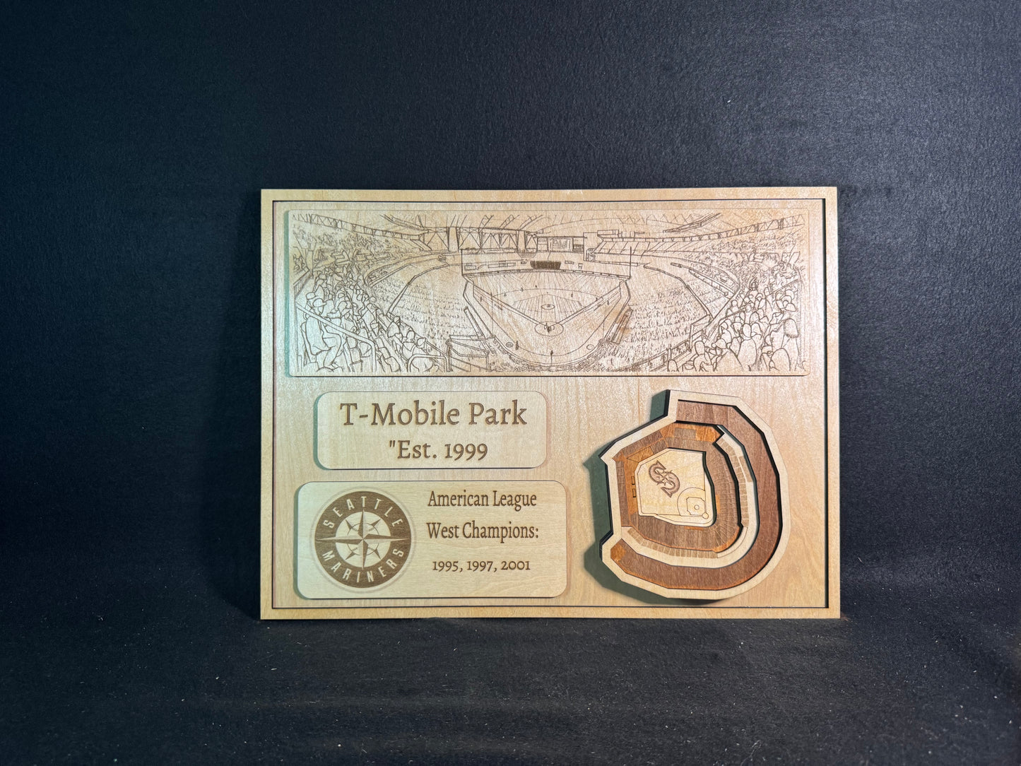 T-Mobile Park 3D Layered Wood Art - Seattle Mariners Baseball (Handmade)