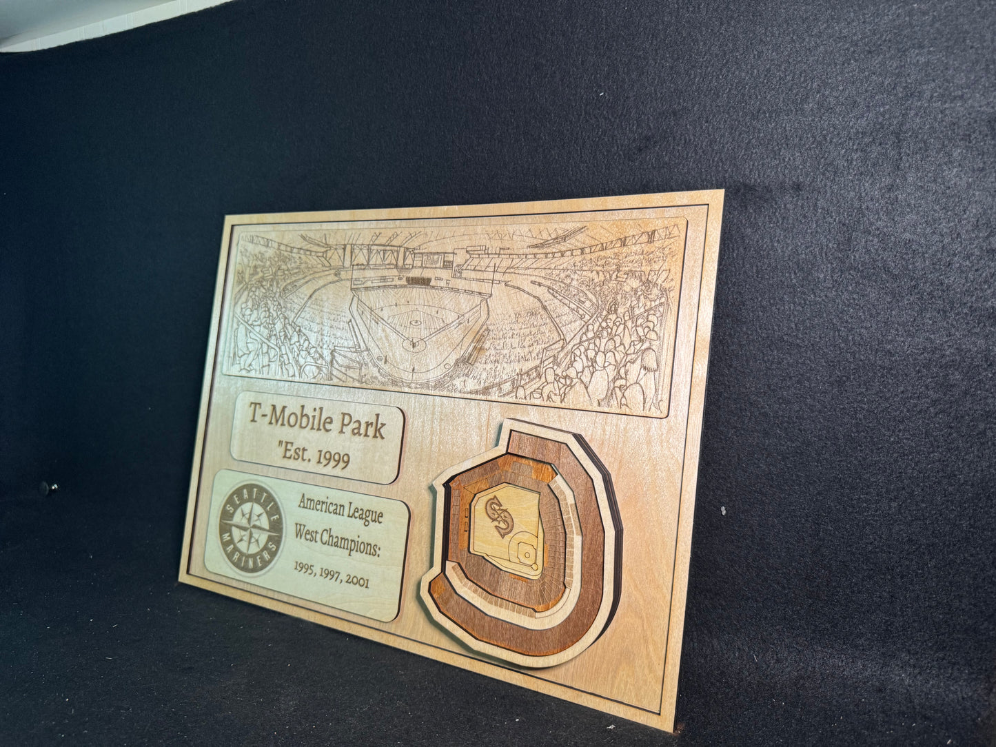 T-Mobile Park 3D Layered Wood Art - Seattle Mariners Baseball (Handmade)