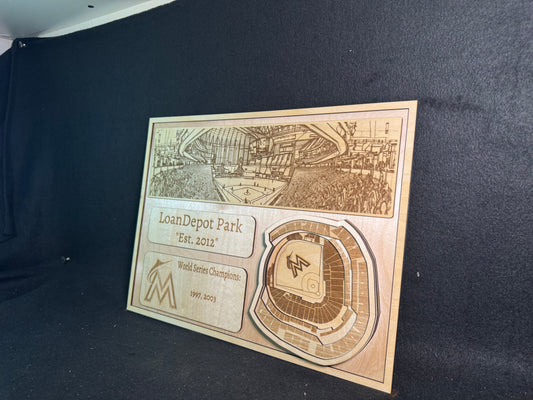 LoanDepot Park 3D Layered Wood Art - Miami Marlins Baseball (Handmade)