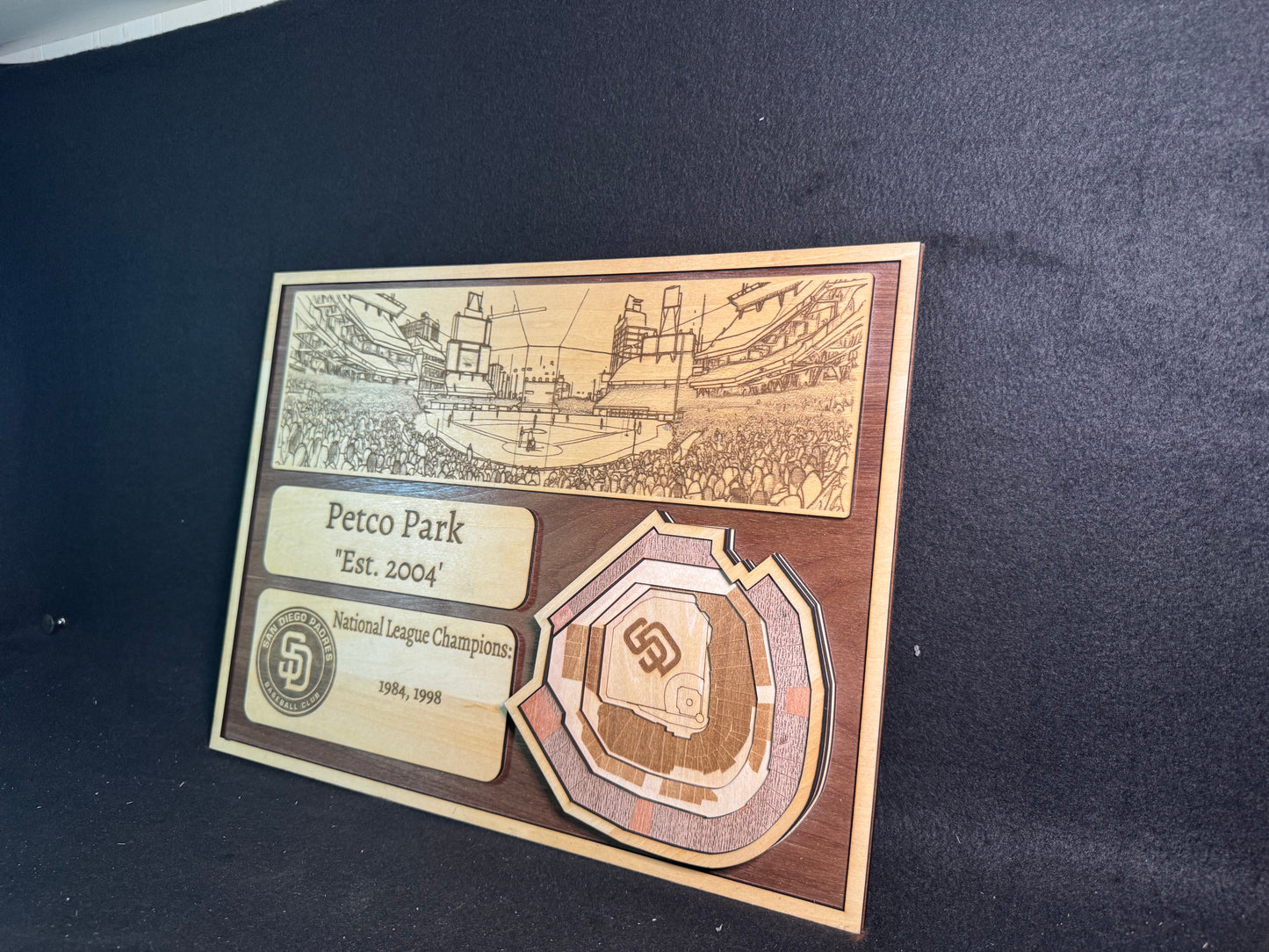 Petco Park 3D Layered Wood Art - San Diego Padres Baseball (Handmade)