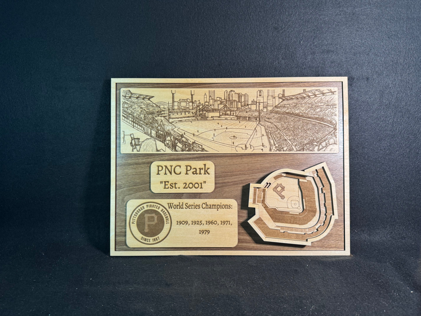 PNC Park 3D Layered Wood Art - Pittsburgh Pirates Baseball (Handmade)