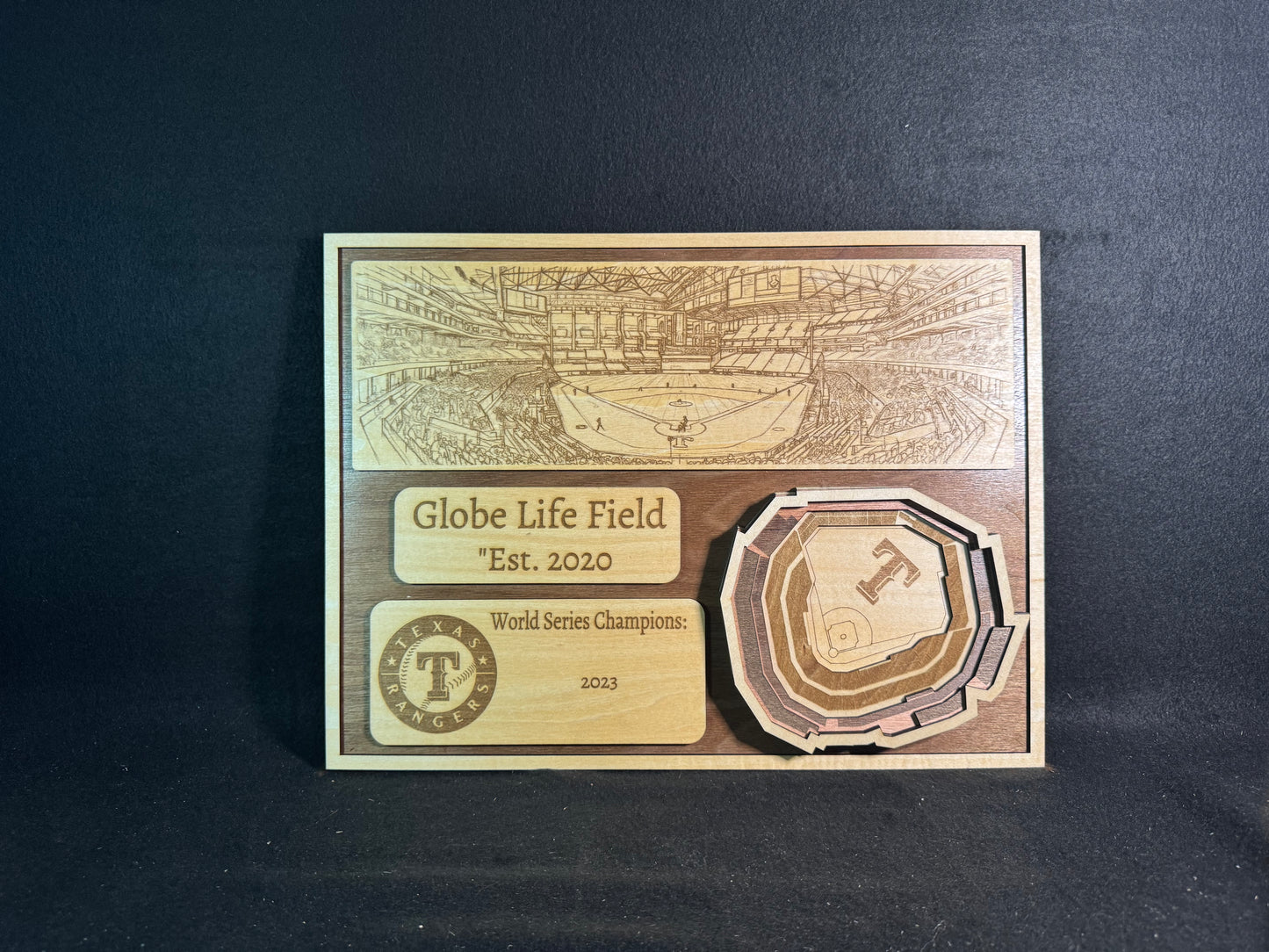 Globe Life Field 3D Layered Wood Art - Texas Rangers Baseball (Handmade)