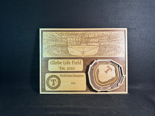 Globe Life Field 3D Layered Wood Art - Texas Rangers Baseball (Handmade)