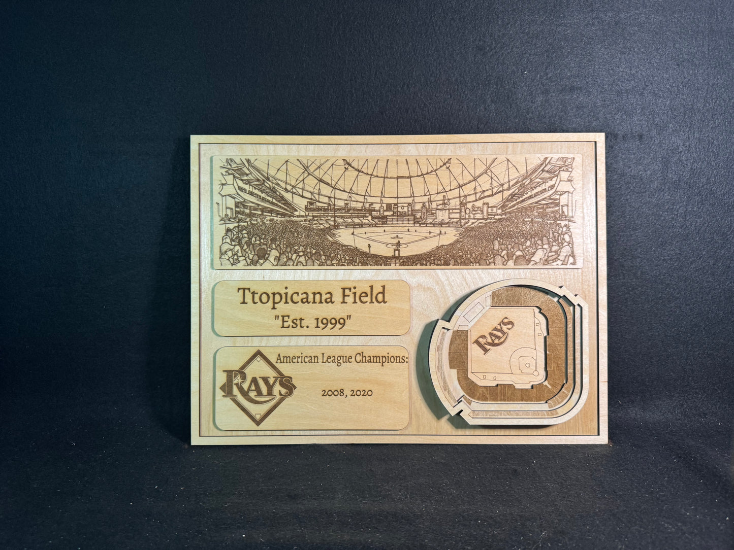 Tropicana Field 3D Layered Wood Art - Tampa Bay Rays Baseball (Handmade)