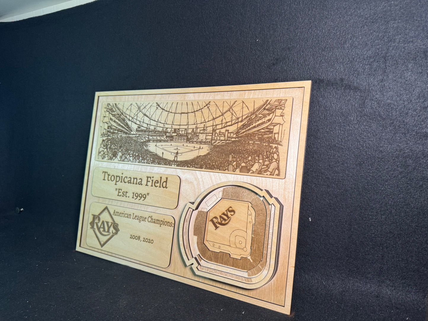 Tropicana Field 3D Layered Wood Art - Tampa Bay Rays Baseball (Handmade)