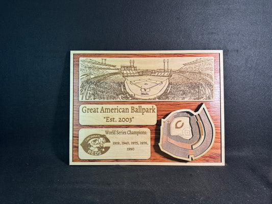 Great American Ballpark 3D Layered Wood Art - Cincinnati Reds Baseball (Handmade)