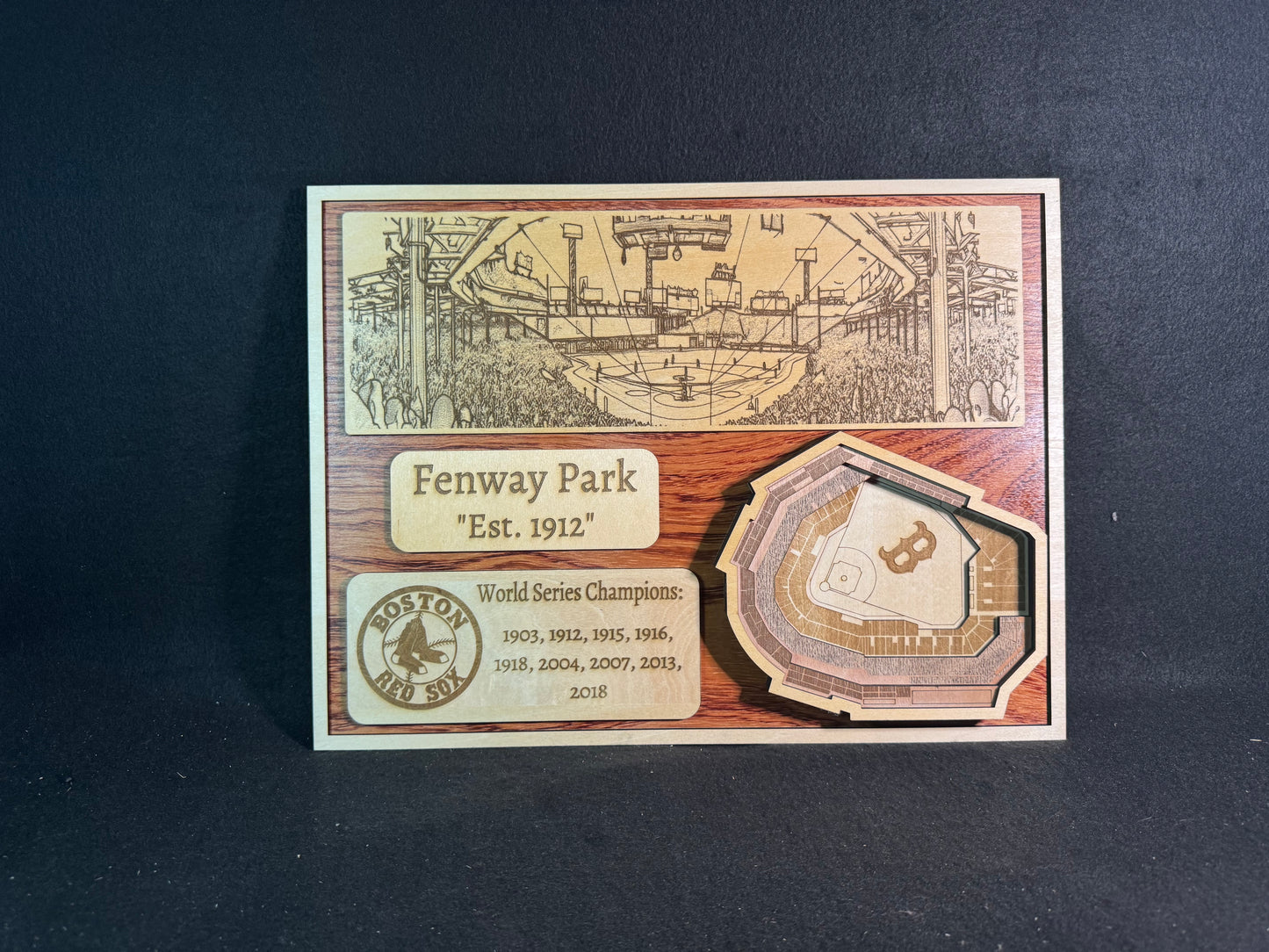 Fenway Park 3D Layered Wood Art - Boston Red Sox Baseball (Handmade)
