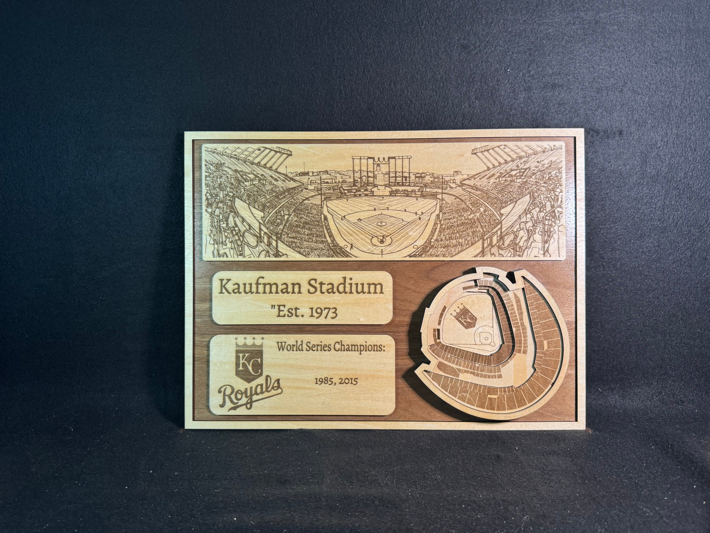Kaufman Stadium 3D Layered Wood Art - Kansas City Royals Baseball (Handmade)