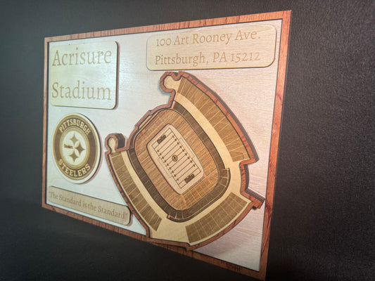 Acrisure Stadium 3D Layered Wood Art -Pittsburgh Football (Handmade)