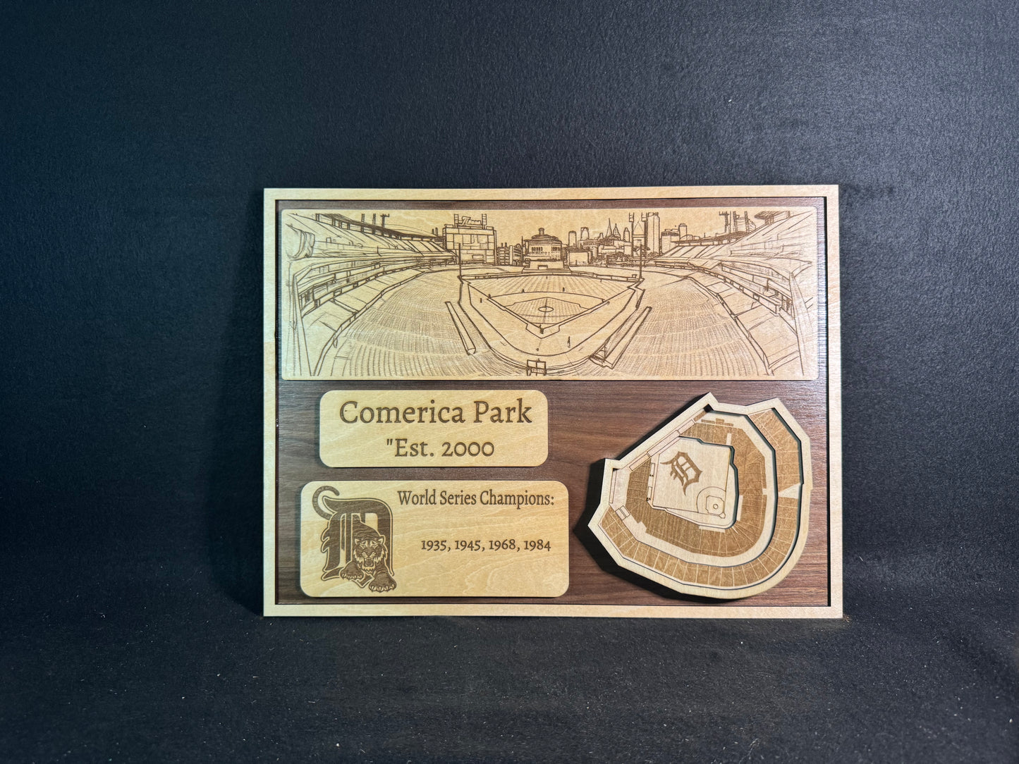 Comerica Park 3D Layered Wood Art - Detroit Tigers Baseball (Handmade)