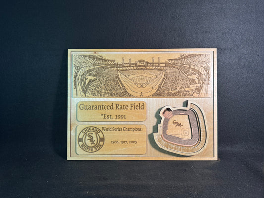 Guaranteed Rate Field 3D Layered Wood Art - Chicago Sox White Baseball (Handmade)