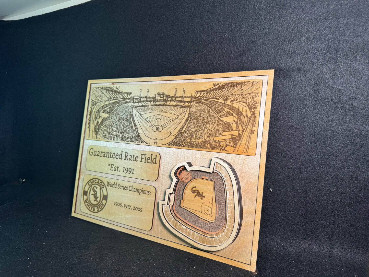 Guaranteed Rate Field 3D Layered Wood Art - Chicago Sox White Baseball (Handmade)